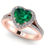 Inel logodna cu smarald inima si diamante naturale din aur roz anturaj ES361