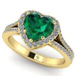 Inel de logodna cu smarald inima 6 mm si diamante din aur galben ES361