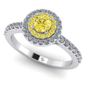 Inel de logodna cu diamant galben si diamante din aur alb ES369