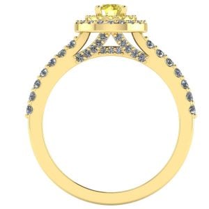 Inel logodna cu diamant galben si diamante incolore rotunde din aur ES369