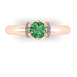 Inel logodna cu diamant verde rotund si diamante din aur roz ES285