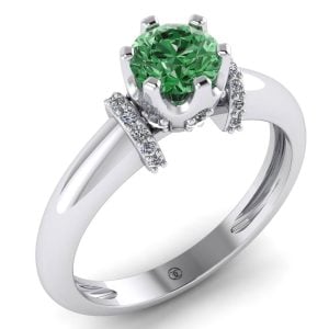 Inel logodna din aur alb cu diamant verde si diamante ES285