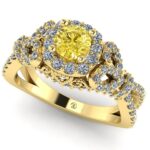 Inel logodna cu diamant galben si diamante secundare din aur 14k ES274