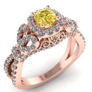 Inel logodna cu diamant galben si diamante naturale din aur 14k ES274