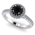Inel de logodna cu diamant negru si diamante incolore din aur alb ES369