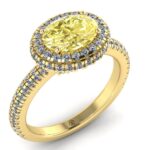 Inel logodna cu diamant oval galben si diamante incolore aur 18k ES314