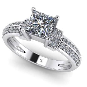Inel logodna cu diamant patrat GIA F VVS si diamante pave din aur ES353