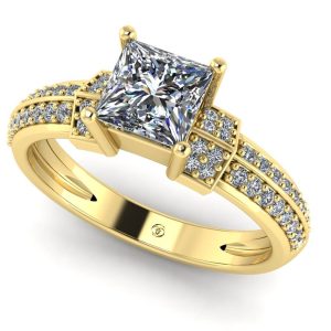 Inel logodna cu diamant patrat GIA E VS si diamante pave din aur ES353
