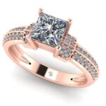 Inel logodna cu diamant patrat GIA F VS si diamante pave din aur ES353