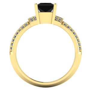 Inel logodna cu diamant negru patrat si diamante pave din aur galbenES353