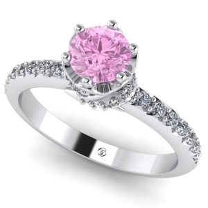 Inel logodna cu diamant roz si diamante incolore din aur ES316