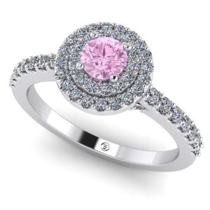 Inel logodna cu diamant roz light si diamante albe din aur ES369