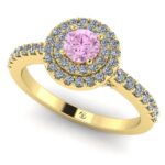 Inel logodna cu diamant roz model halo dublu din aur galben ES369