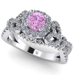 Inel de logodna cu diamant roz si diamante din aur alb ES274
