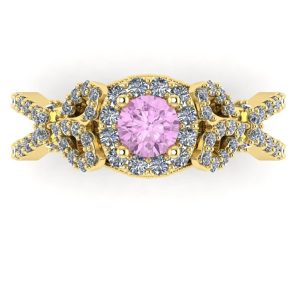 Inel de logodna cu diamant roz si diamante incolore din aur galben ES274