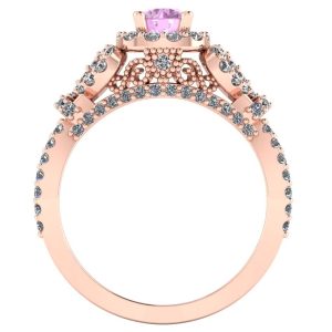 Inel logodna cu diamant roz si diamante din aur roz 18k vintage ES274