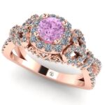 Inel de logodna cu diamant roz si diamante din aur roz model vintage ES274