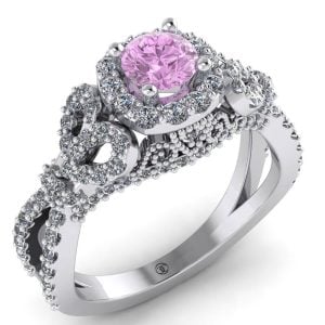 Inel de logodna cu diamant roz si diamante din aur ALB ES274