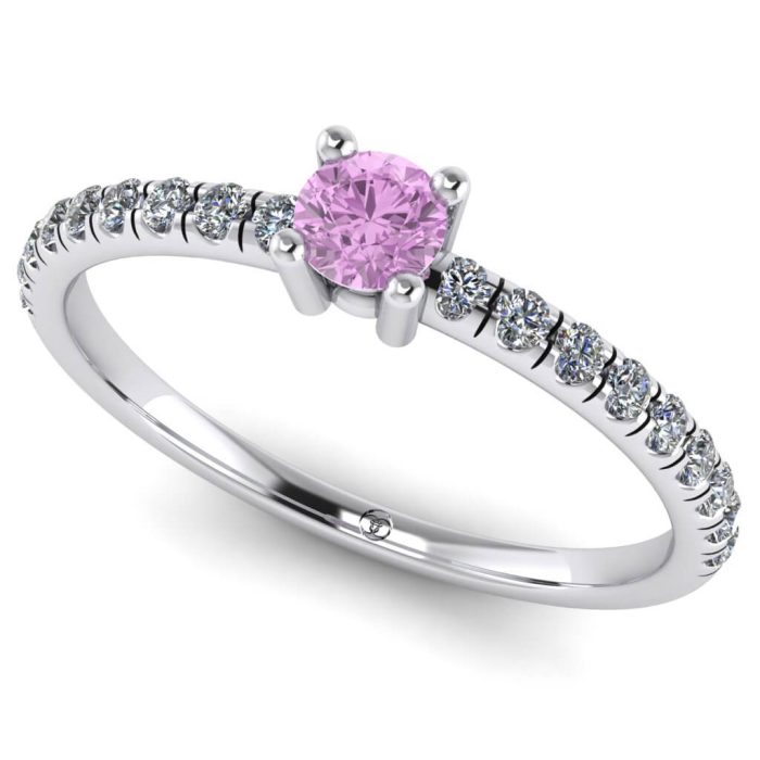 Inel logodna cu diamant roz si diamante din aur alb ES278