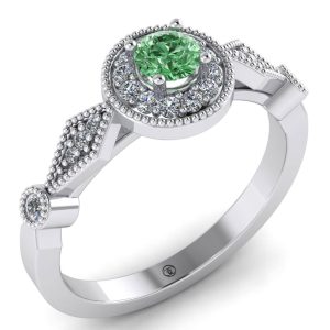 Inel logodna cu diamant verde si diamante incolore aur ALB ES294