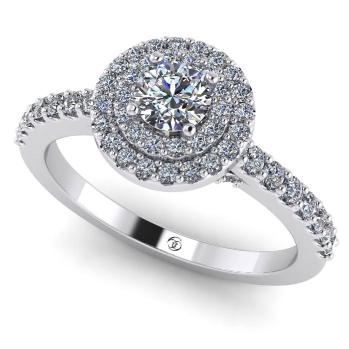 Inel logodna aur alb stil anturaj cu diamante incolore ES369