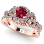 Inel de logodna cu diamante si rubin din aur roz ES274