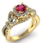 Inel de logodna cu diamante si rubin din aur galben 18k-ES274