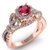 Inel de logodna cu rubin si diamante din aur roz 18k ES274