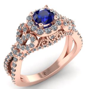 Inel de logodna cu diamante si safir din aur roz 18k ES274