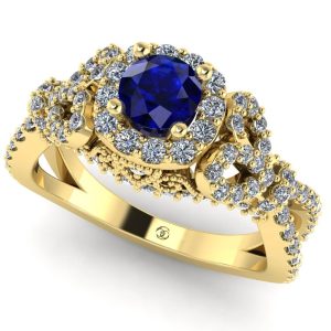 Inel de logodna cu diamante si safir aur galben ES274