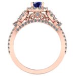 Inel din aur roz cu safir albastru rotund si diamante vintage logodna ES274