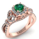 Inel de logodna cu diamante si smarald model halo din aur roz ES274