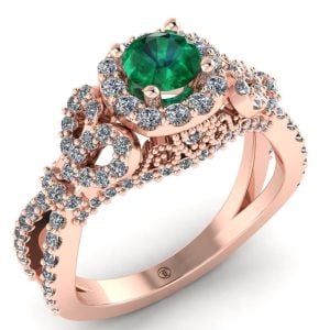 Inel de logodna cu diamante si smarald model halo din aur roz ES274