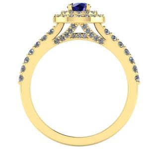 Inel logodna cu safir albastru 4mm si diamante anturaj 18k ES369