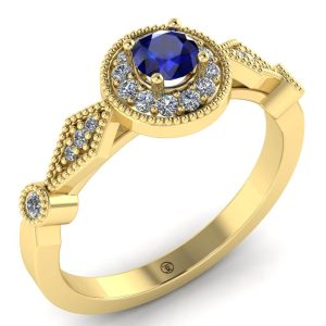 Inel logodna cu safir albastru si diamante din aur galben ES294