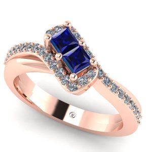 Inel logodna cu safir patrat si diamante naturale din aur ROZ ES380