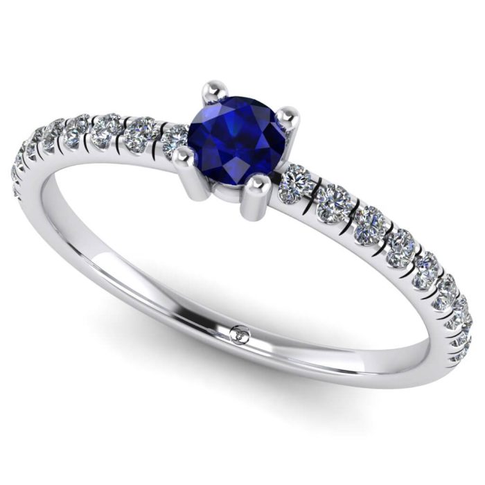 Inel de logodna cu safir si diamante din aur alb clasic ES334