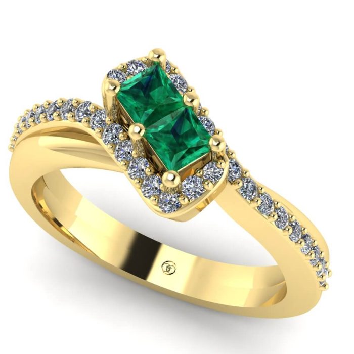 Inel de logodna cu smarald AAA 3 mm si diamante naturale 0.40 carate ES380