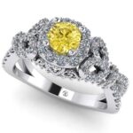 Inel logodna cu diamant galben din aur alb 14k ES274