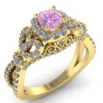 Inel de logodna cu diamant roz 0.40 carate si diamante din aur galben 18k ES274