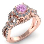 Inel logodna cu diamant roz si diamante din aur 18k roz vintage ES274