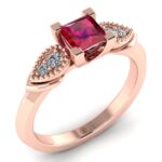 Inel logodna cu diamante si patrat rubin model vintage din aur roz ES194