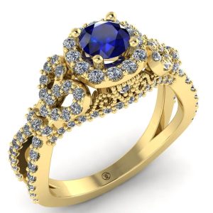 Inel logodna cu diamante si safir albastru din aur 18k ES274