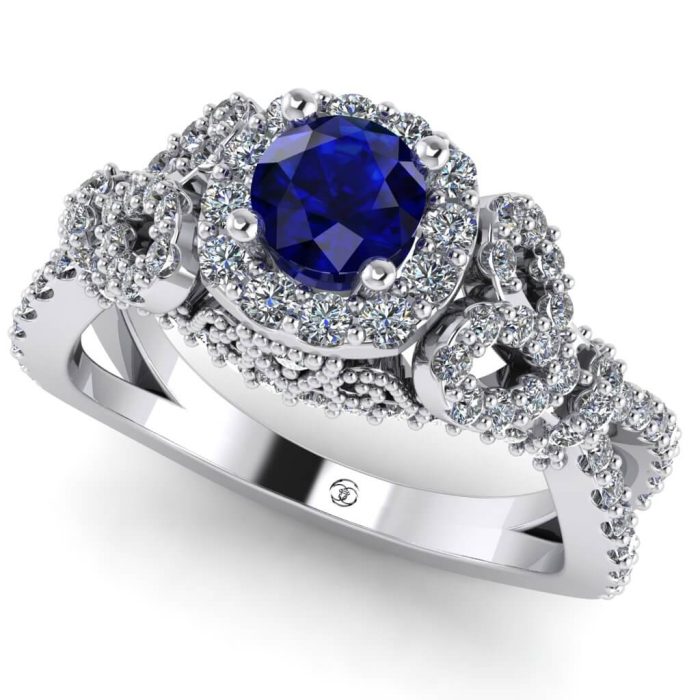 Inel de logodna cu diamante si safir din aur alb 750 ES274