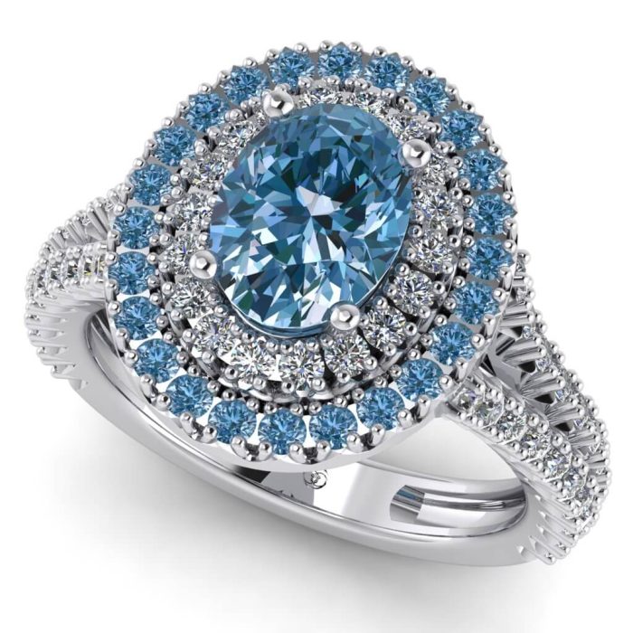 Inel logodna cu 2 randuri de diamante si diamant central 1 carat aur ES281