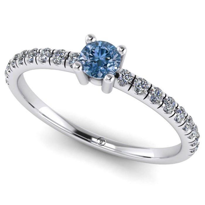 Inel de logodna simplu aur cu diamant albastru si diamante ES278