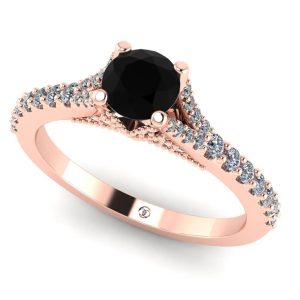 Inel logodna sina in v vintage cu diamant negru si diamante din aur roz ES284