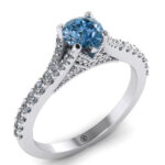 Inel de logodna cu diamant albastru din aur alb 750 ES284