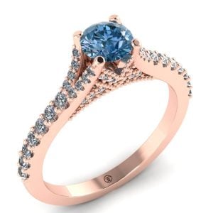 Inel de logodna din aur roz 14k cu diamant albastru si diamante ES284