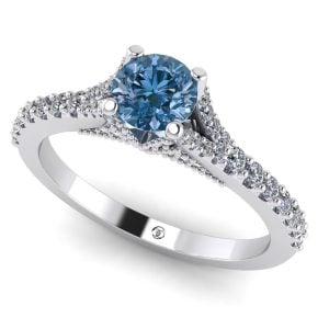 Inel de logodna din aur alb cu diamant albastru si diamante albe ES284
